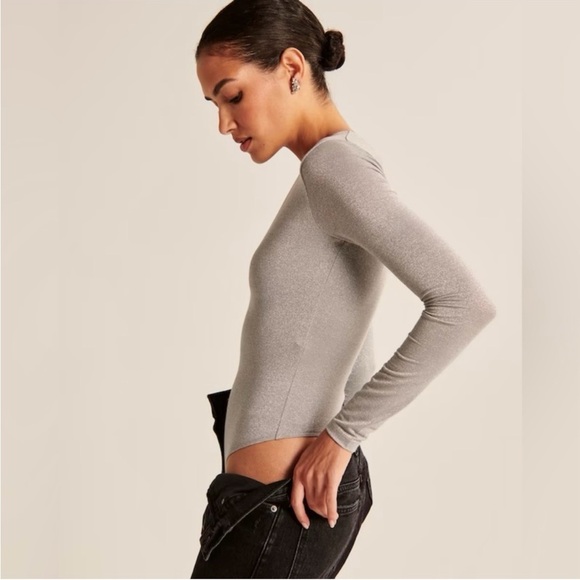 Abercrombie & Fitch Gray Bodysuit metallic sparkly bold party event feminine - Picture 3 of 16